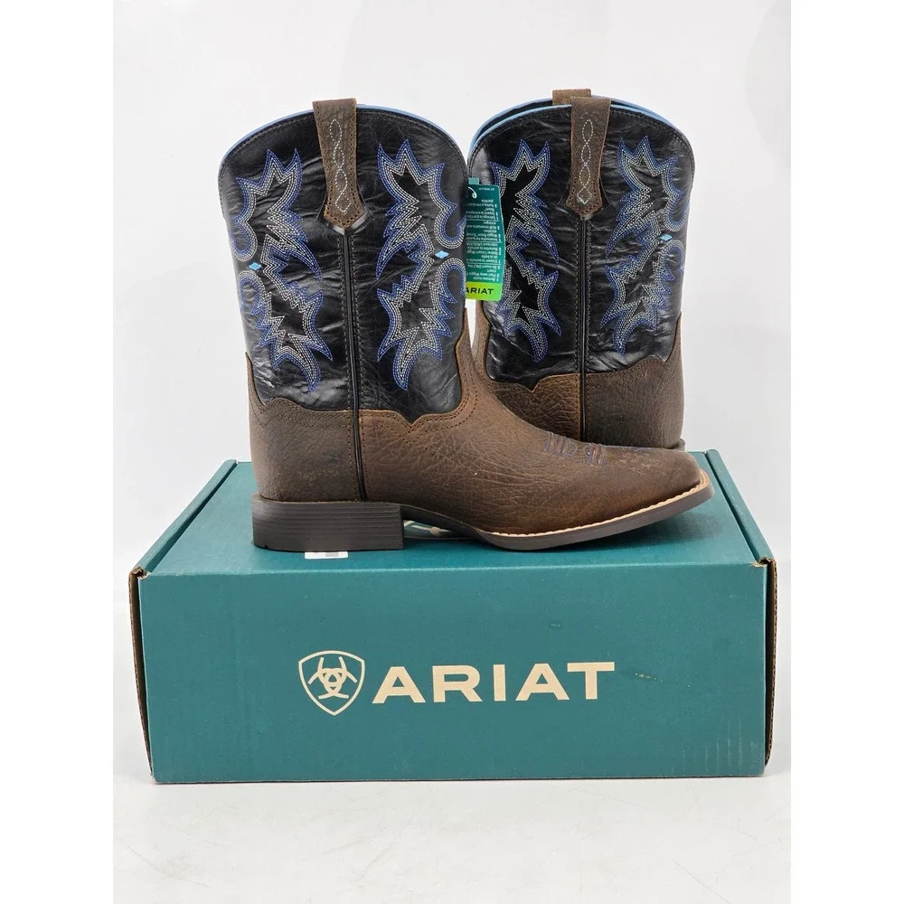 Ariat Tombstone Western Boots Kids 6 Earth Black Leather Wide Square Toe - New